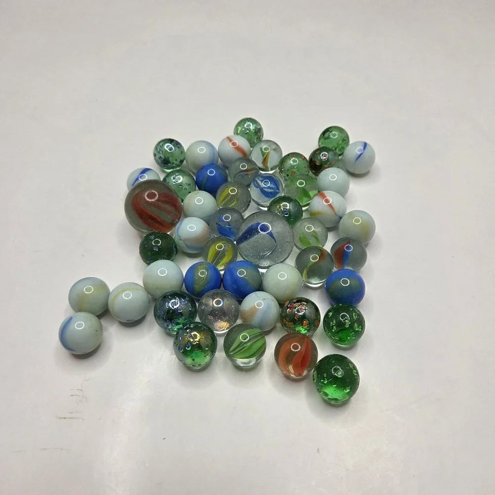 Vintage Glass Marbles Lot Mixed Cat Eye Swirl Shooters Multi Color 40+ Pc Bulk